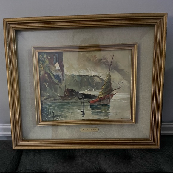 R.F Wally Original Oil Painting Of Sail Boat Signed - Picture 2 of 11